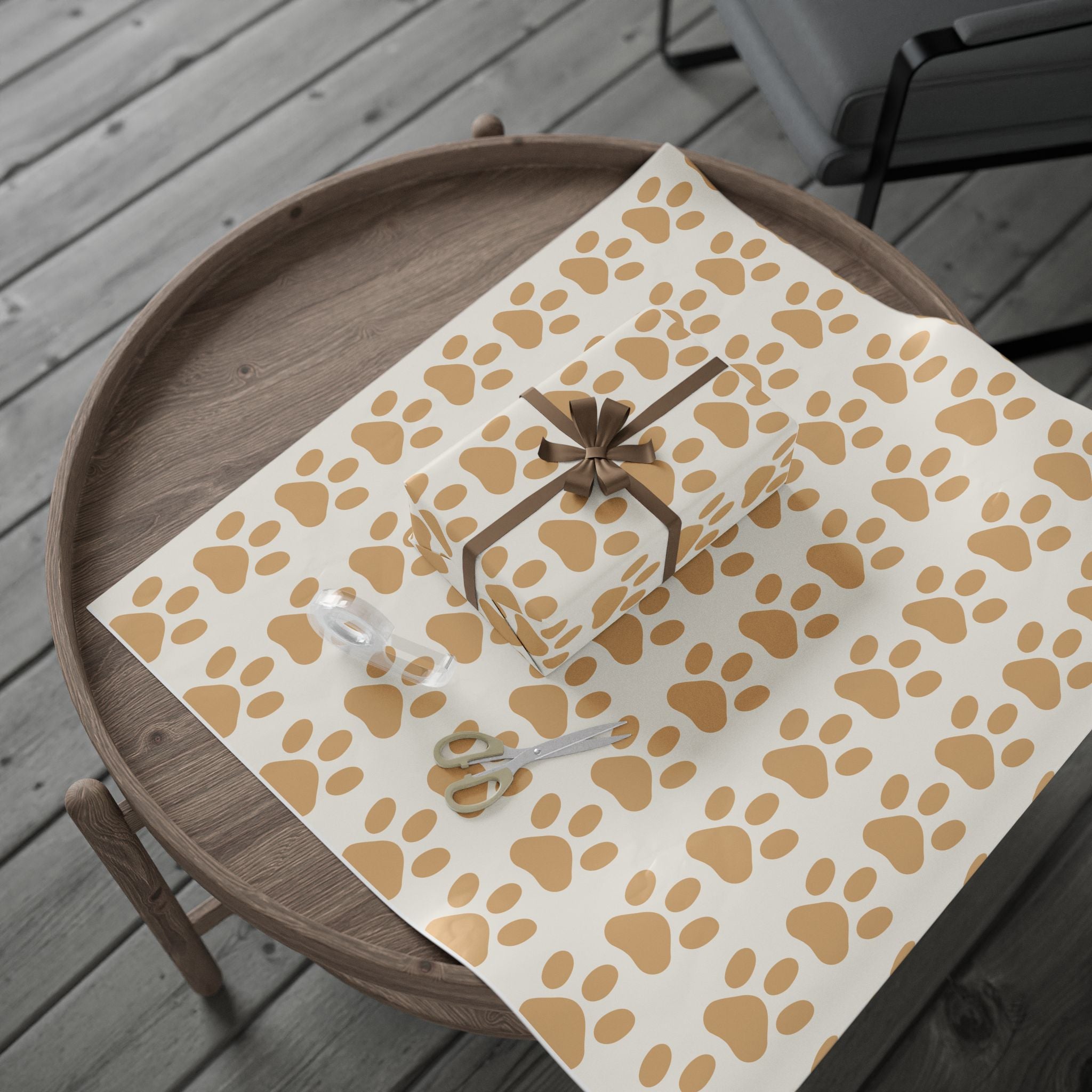 Paw Print Wrapping Paper — Neutral Cream & Tan Pet Gift Wrap